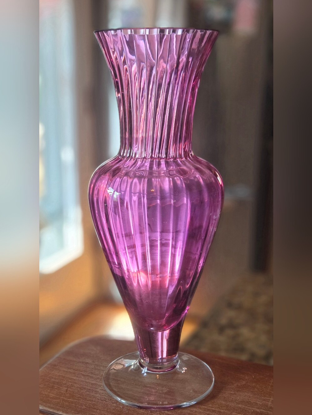Vintage MCM Fenton Pilgrim Glass Co. Large 12" Cranberry Optic Vase